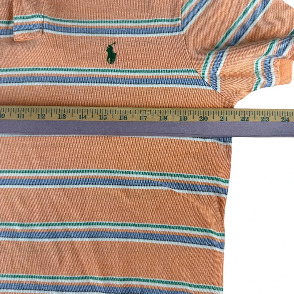 Polo Ralph Lauren‎ Mens Large Custom Fit Orange Striped Short Sleeve Polo Shirt